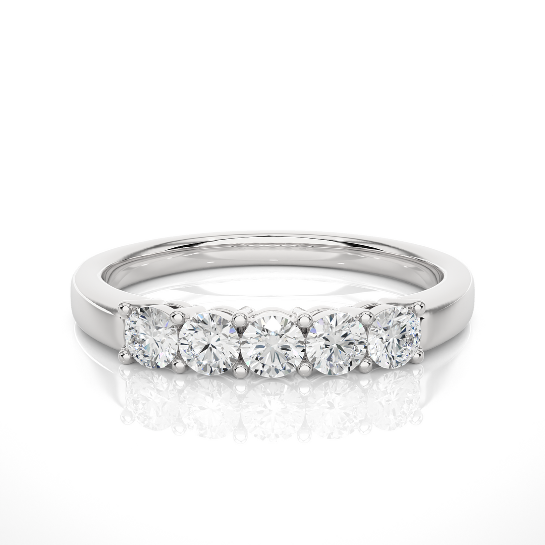 0.51 CT Round Cut Lab Grown Diamond Five Stone Prong Set Ring  IGI Certified