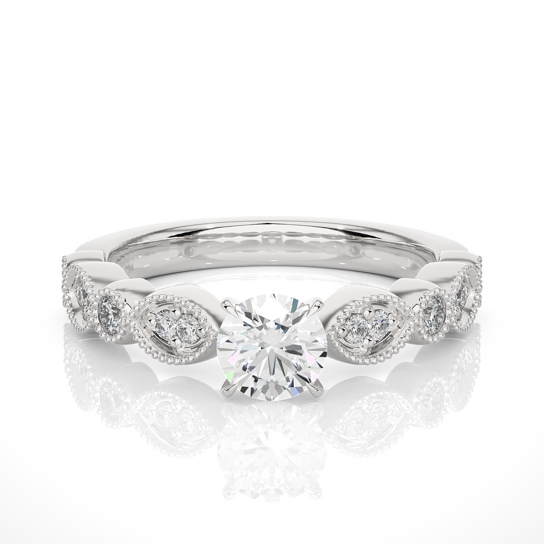 0.67 CT Round Lab Grown Diamond Vintage Milgrain Ring | 13 Stone Gold Band