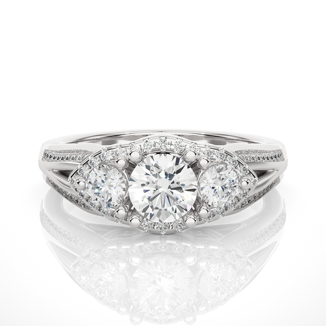 1.14 Carat Lab-Grown Diamond Engagement Ring | Three Stone Round with Hidden Princess