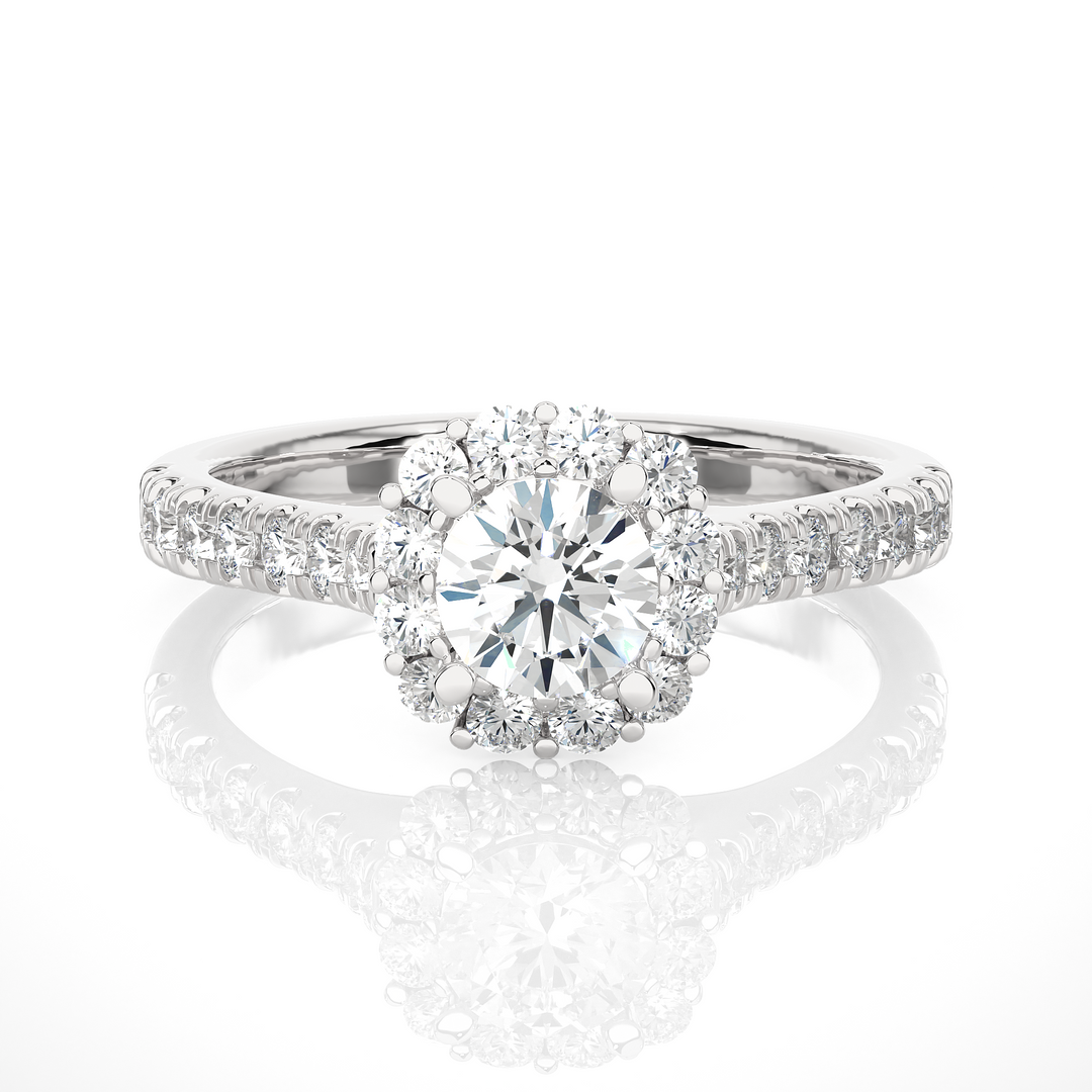 1.09 CT Round Cut Halo Lab Grown Diamond Ring | 27 Stone Design