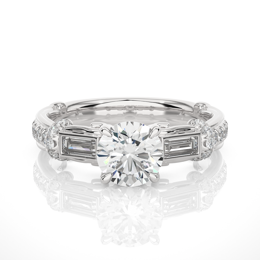 1.50 Carat Three Stone Lab-Grown Diamond Ring | Round & Baguette Unique Design