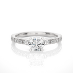Load image into Gallery viewer, 0.97 CT Round Center with Baguette &amp; Round Side Lab Grown Diamond Three Stone Ring | 21 Stone Gold Band
