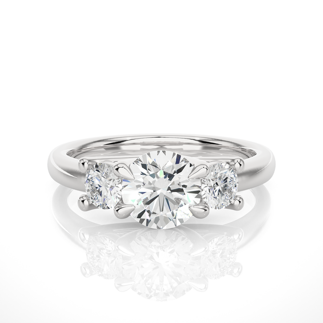 1.39 CT Round Lab Grown Diamond Three Stone Ring | 3 Stone Gold Band