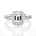 Load image into Gallery viewer, 1.07 CT Emerald Halo Lab Grown Diamond Ring with Milgrain &amp; Side Stones
