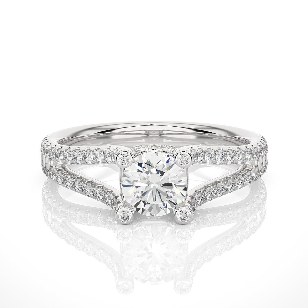 1.08 CTW Round Lab-Grown Diamond Engagement Ring with Split Shank & Hidden Halo E-F / VVS-VS
