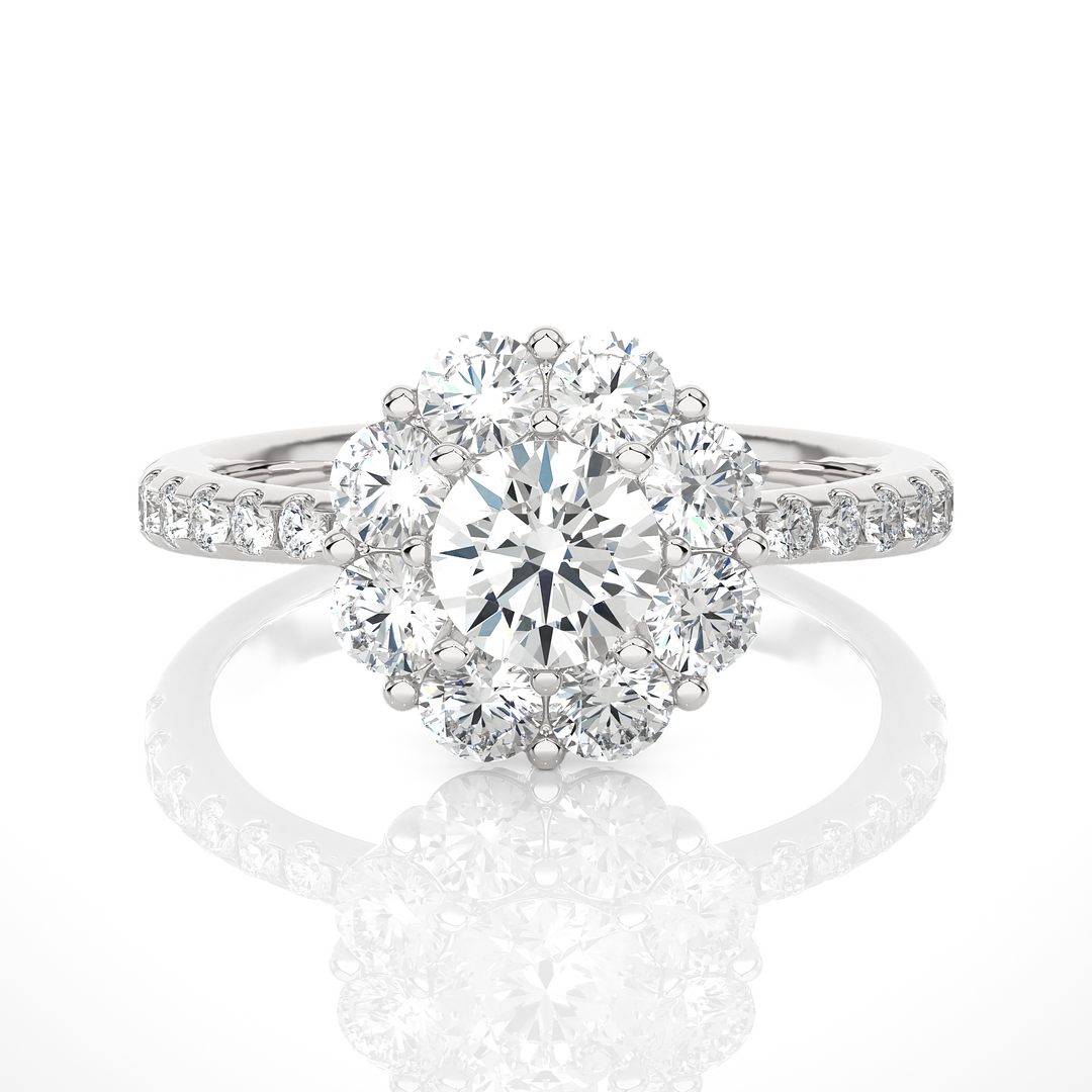 1.64 CT Round Diamond Halo Lab Grown Ring with 25 Stones