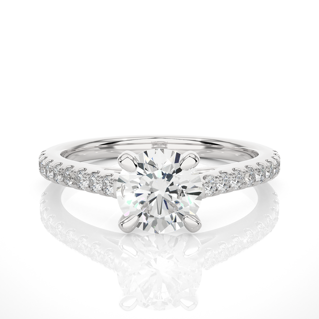1.36 CTW Round Lab-Grown Diamond Engagement Ring with Claw & Micropave Set E-F / VVS-VS
