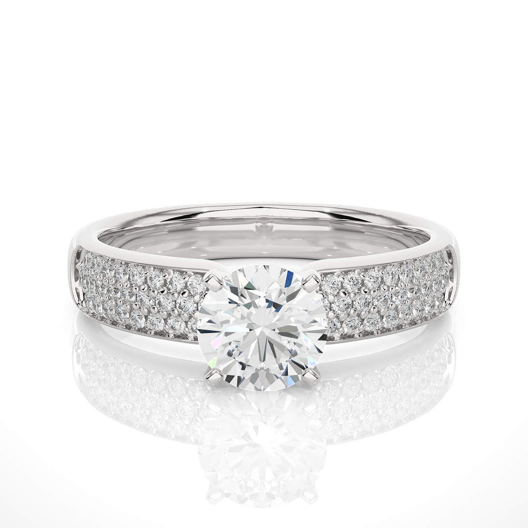 1.02 CTW Round Lab-Grown Diamond Engagement Ring with Pave Set E-F / VVS-VS