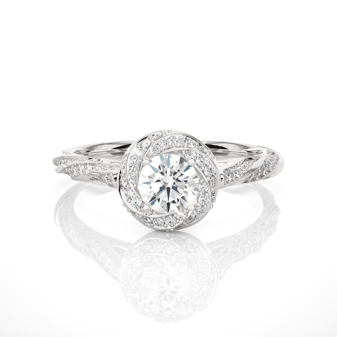 0.95 Carat Vintage Lab-Grown Round Diamond Ring | 100 Stone Classic Design