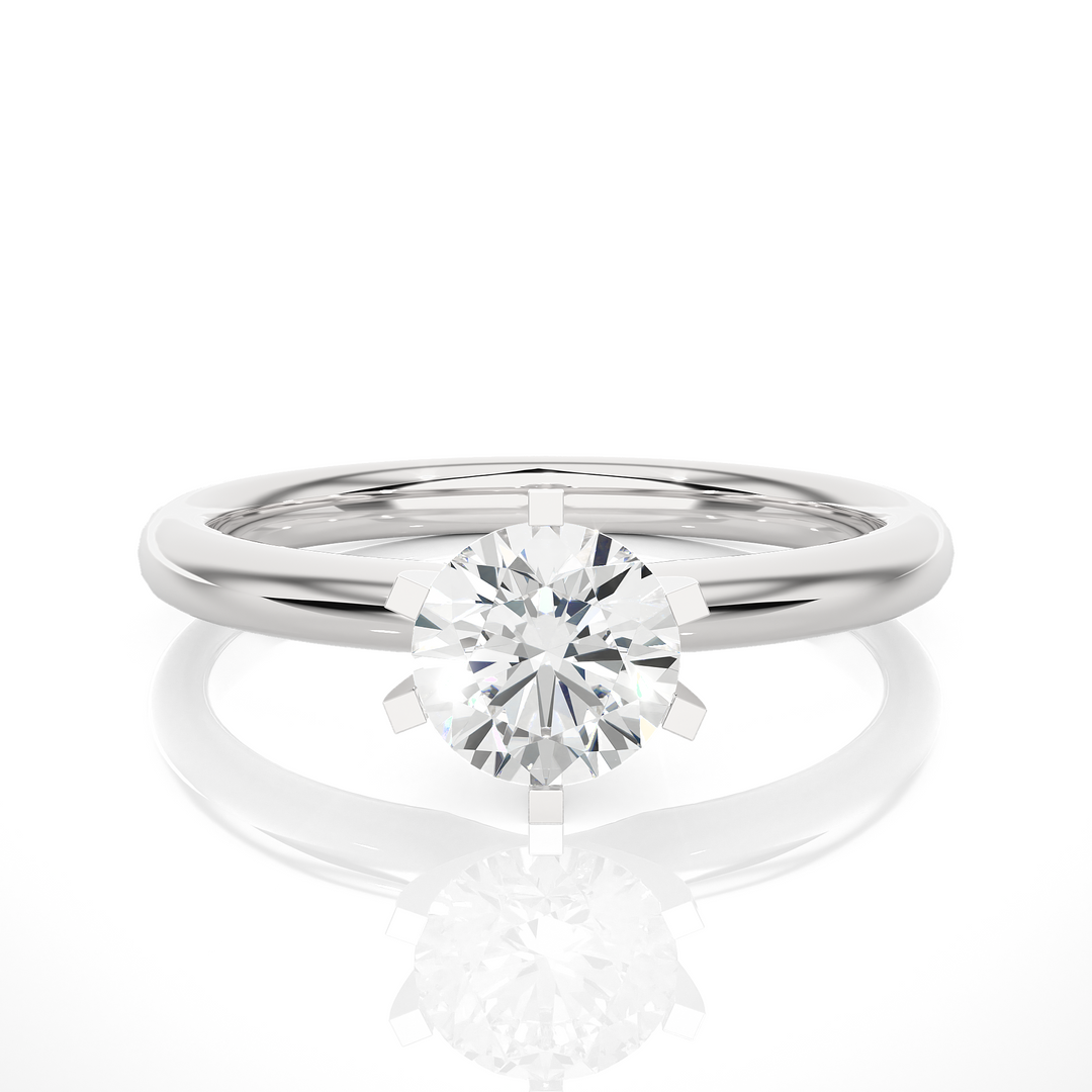 1.18 CT Round Lab Grown Diamond Solitaire Engagement Ring | Six Prong Gold Band