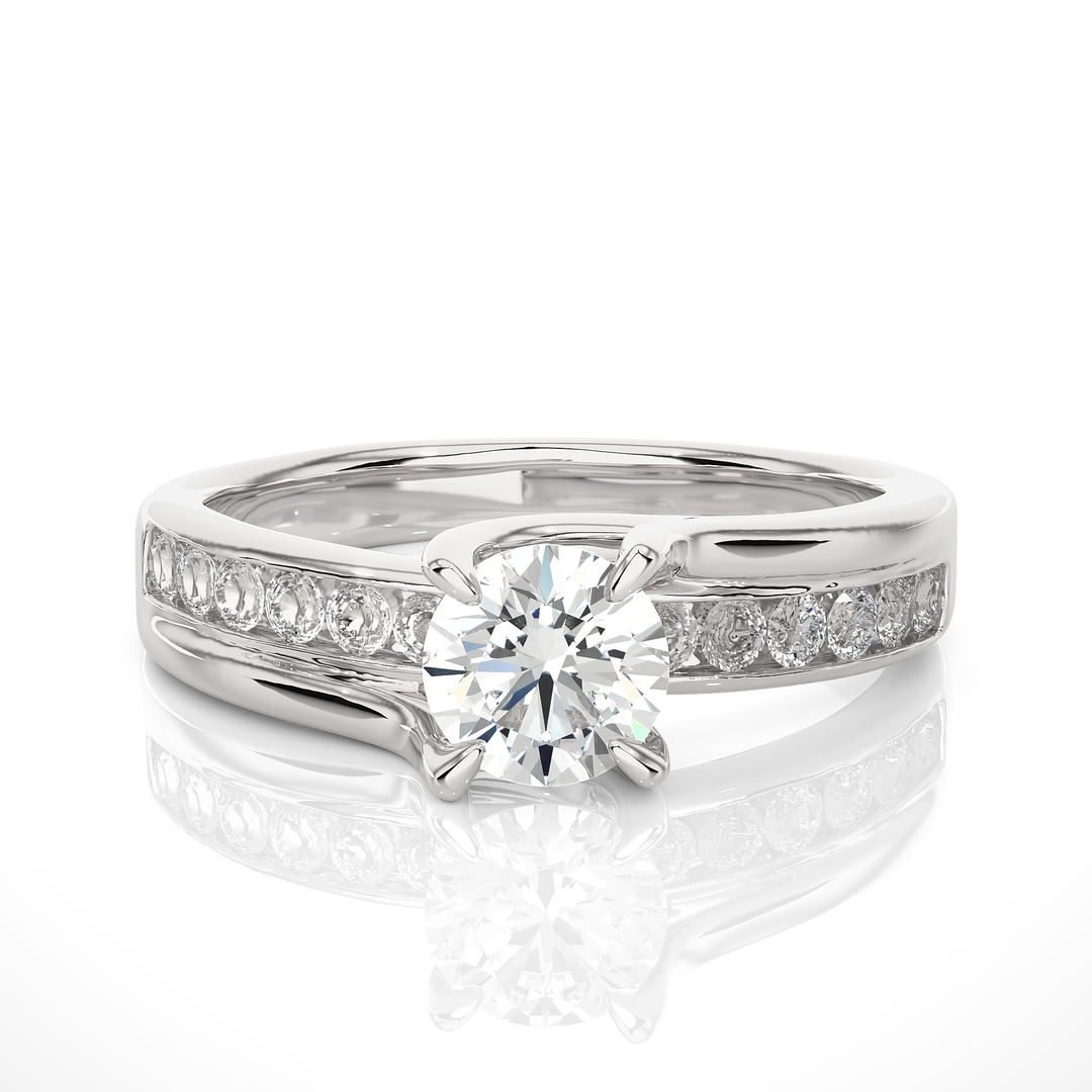 0.97 CTW Round Lab-Grown Diamond Twisted Engagement Ring with Claw & Channel Set E-F / VVS-VS
