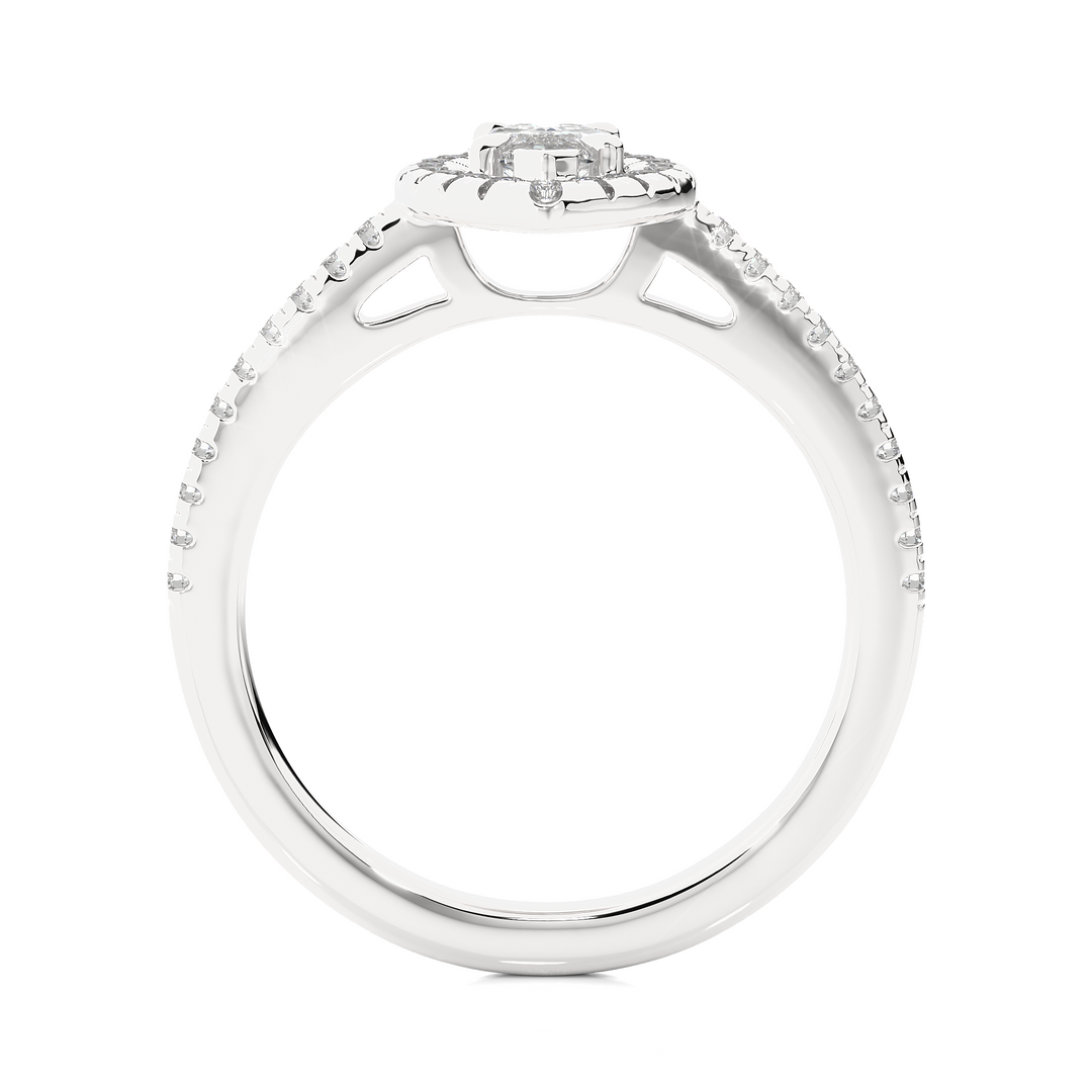 0.89 CT Marquise Halo Lab Grown Diamond Ring with Round Side Stones