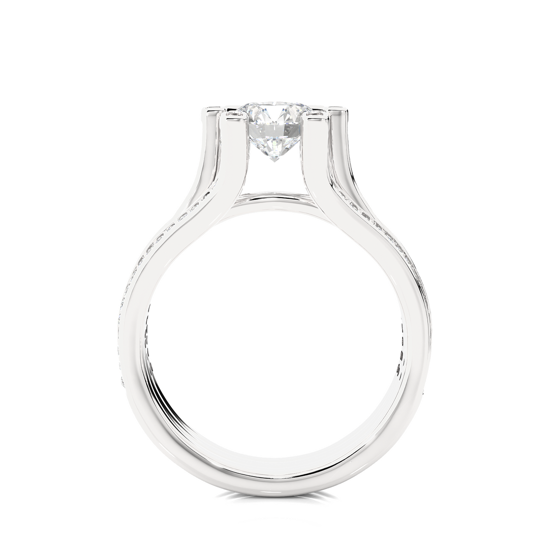 1.48 CTW Round Lab-Grown Diamond Engagement Ring with Three-Row Pave Set E-F / VVS-VS