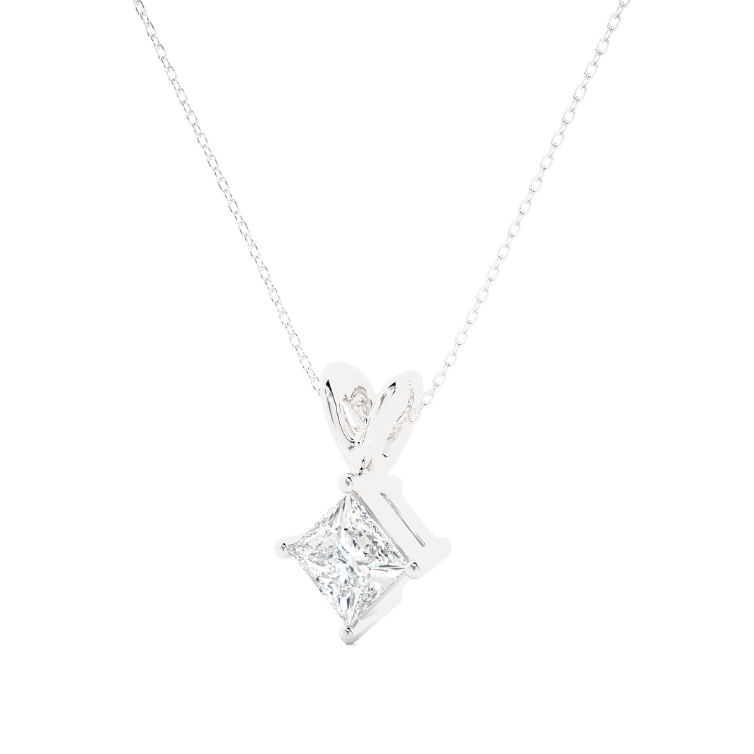 0.50 CT Lab-Grown Diamond Solitaire Pendant Necklace | Princess Cut | 4-Prong | Solid Gold