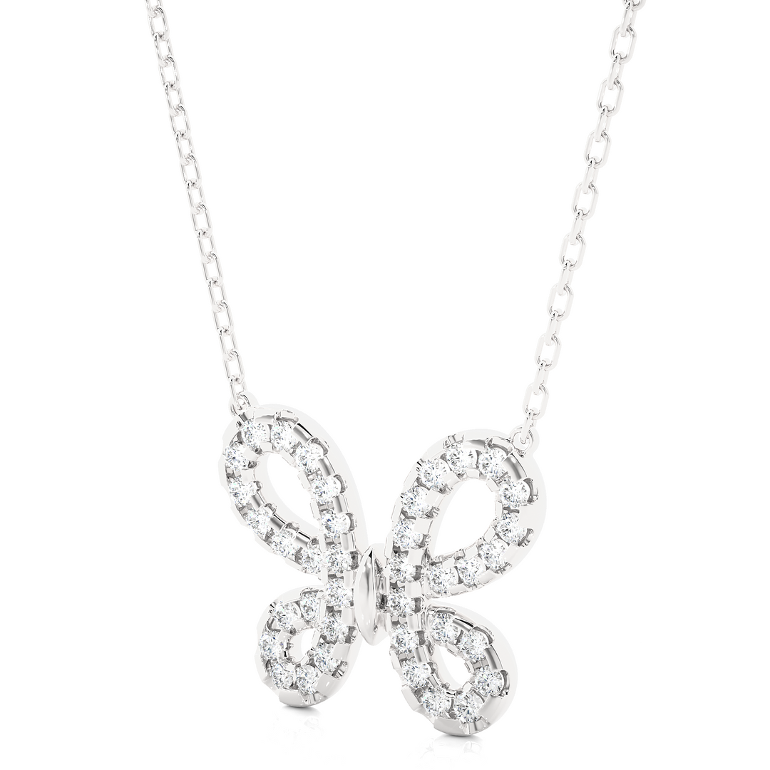 0.31 CT Lab-Grown Diamond Butterfly Pendant Necklace | Solid Gold | 38 Round Diamonds