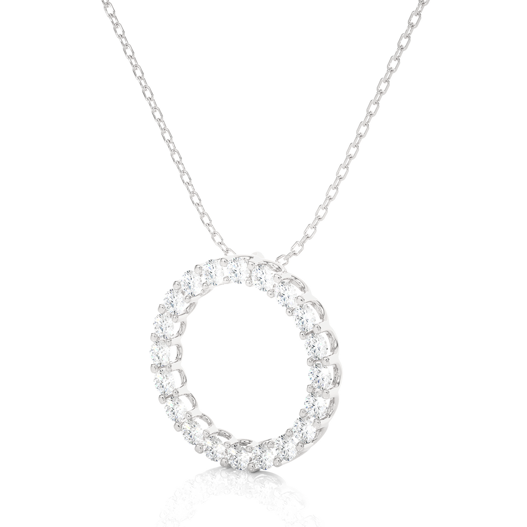1.64 CT Lab-Grown Diamond Round Circle Pendant Necklace | Solid Gold | 20 Round Diamonds
