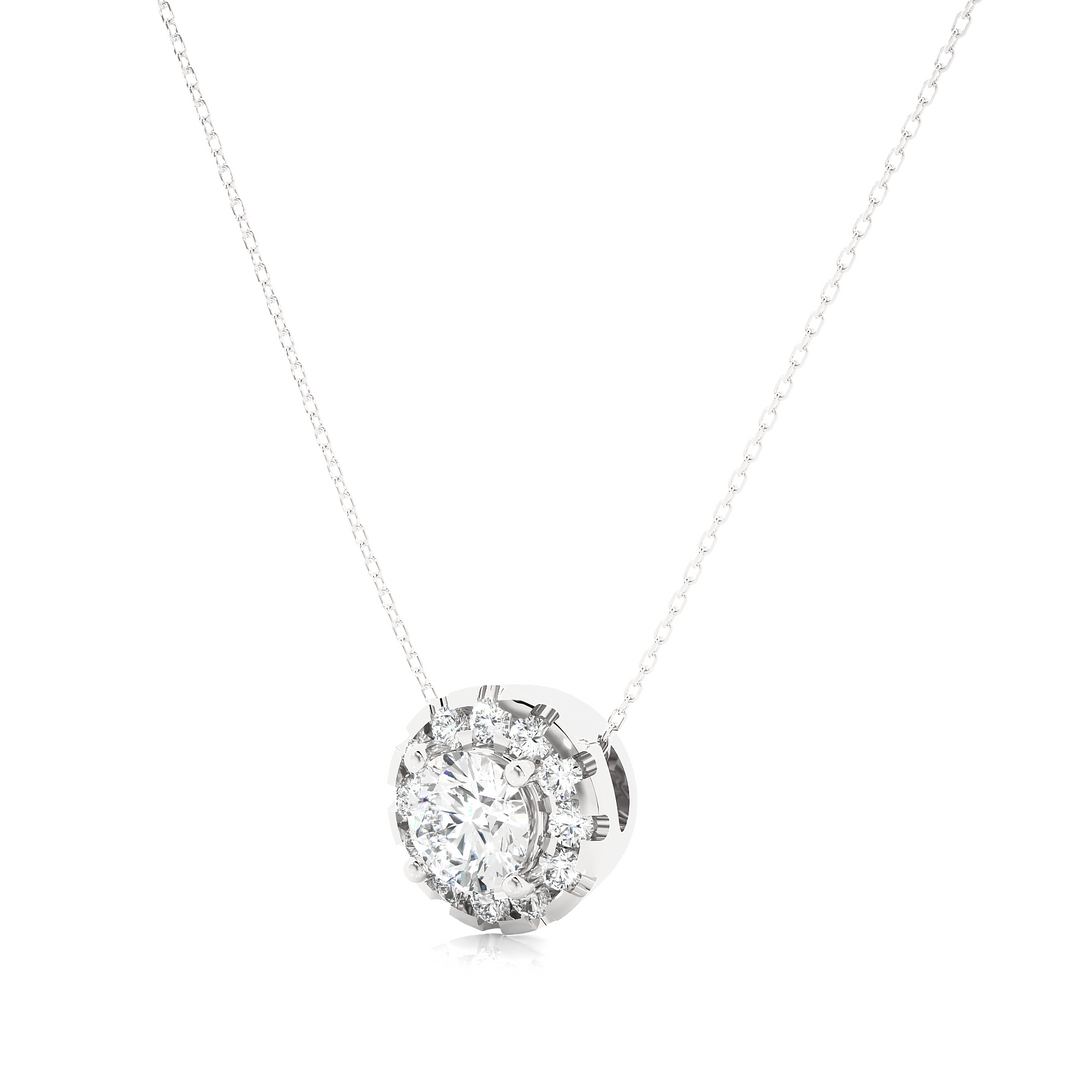 0.34 CT Lab-Grown Diamond Halo Pendant Necklace | Round Diamonds | Solid Gold