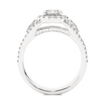 Load image into Gallery viewer, 1.43 CT Round Center with Pear &amp; Round Side Lab Grown Diamond Halo Ring | Split Shank, 83 Stone Gold Band
