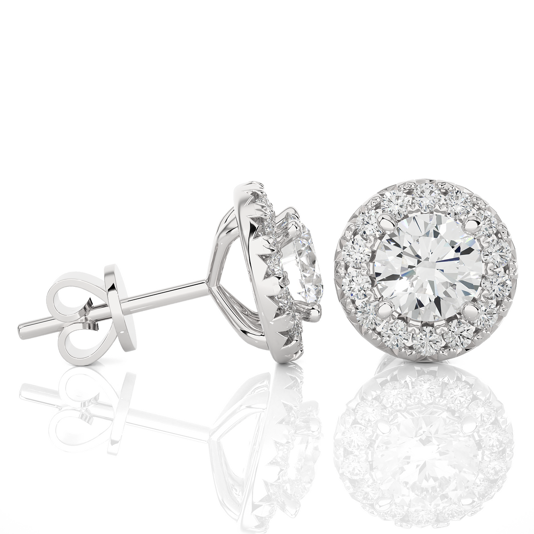 2.94 CTW Round Lab-Grown Diamond Halo Stud Earrings in 14K White Gold – IGI Certified