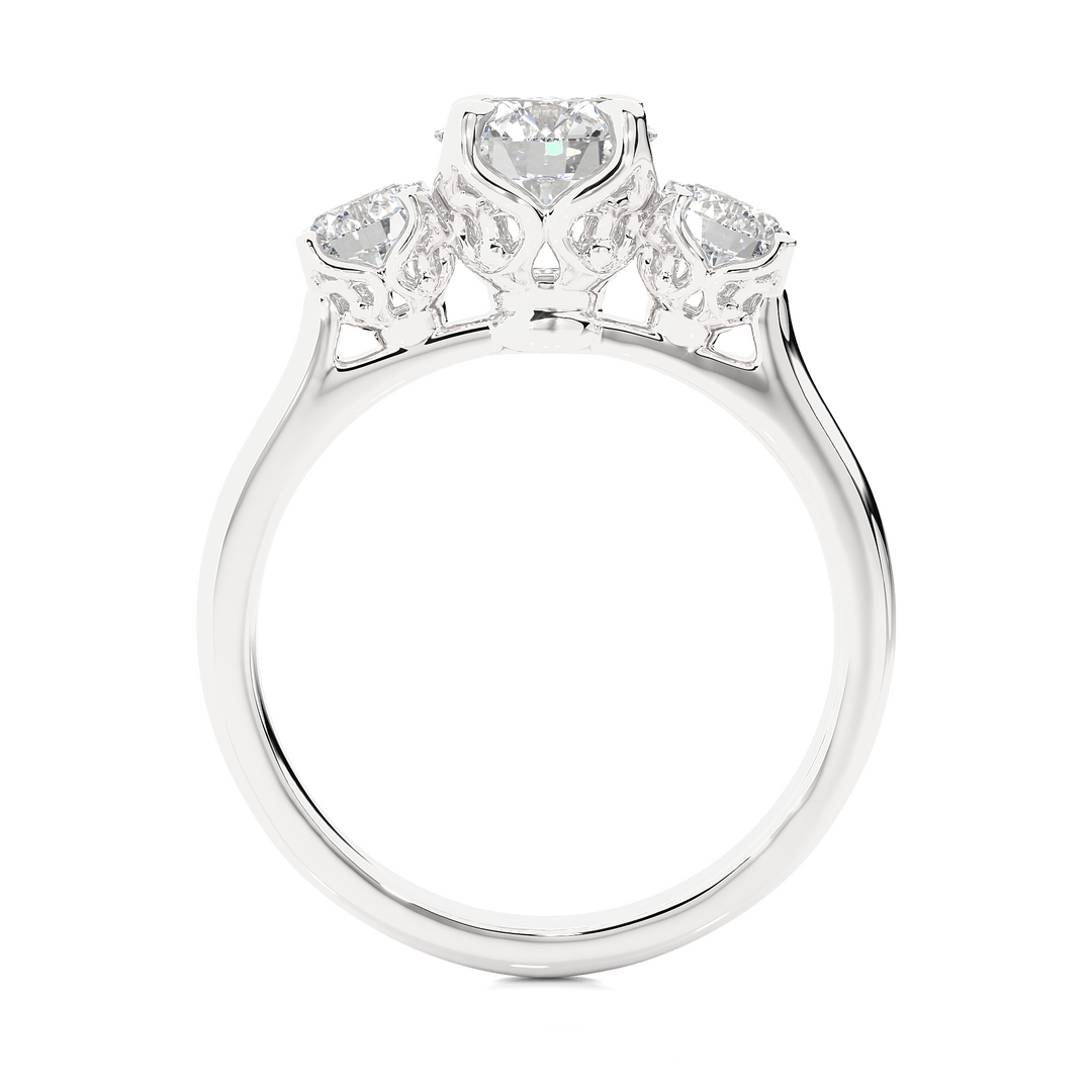 1.62 CT Round Lab Grown Diamond Three Stone Ring | 3 Stone Gold Band