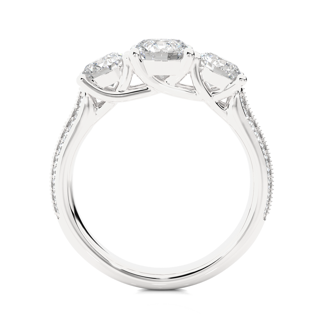2.23 CT Round Center with Round Side Lab Grown Diamond Three Stone Ring | 43 Stone Gold Band