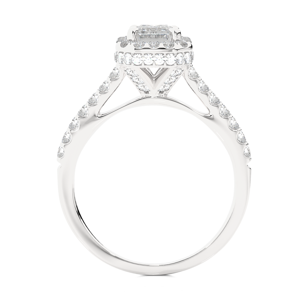 1.44 CT Emerald Center Halo Lab Grown Diamond Ring | 73 Stones