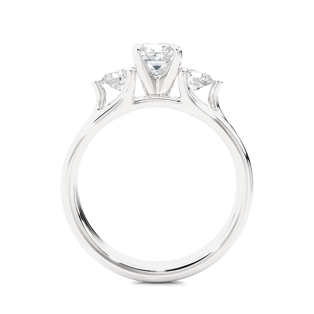 0.96 CT Princess Cut Three Stone Lab Grown Diamond Ring with Round Side Stones