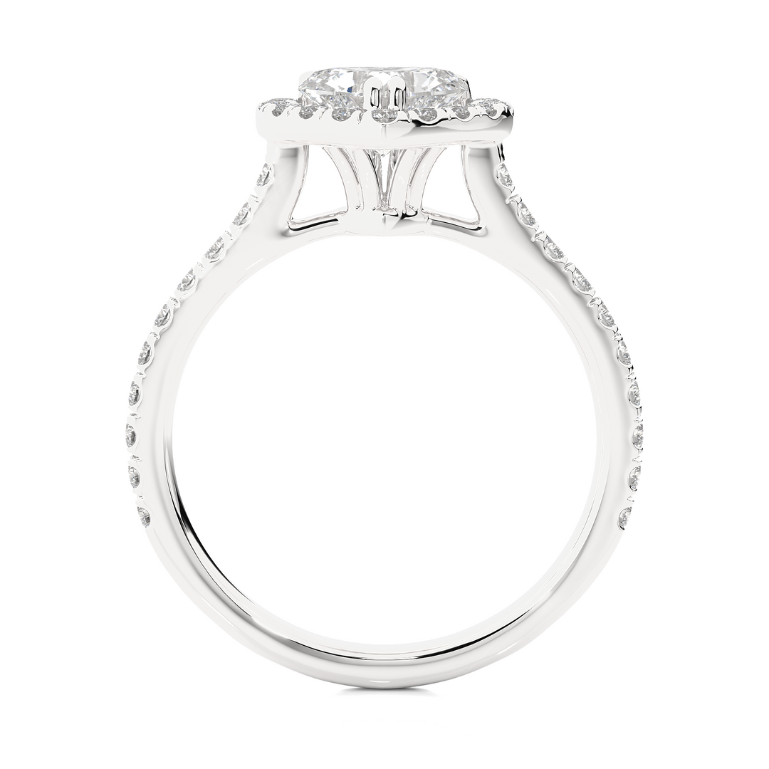 1.33 CT Heart Halo Lab Grown Diamond Ring with Round Side Stones