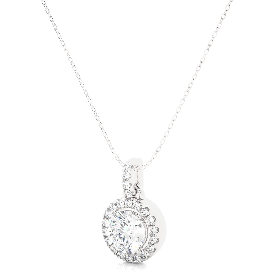 1.52 CT Lab-Grown Diamond Halo Pendant Necklace | Round Diamonds | Solid Gold