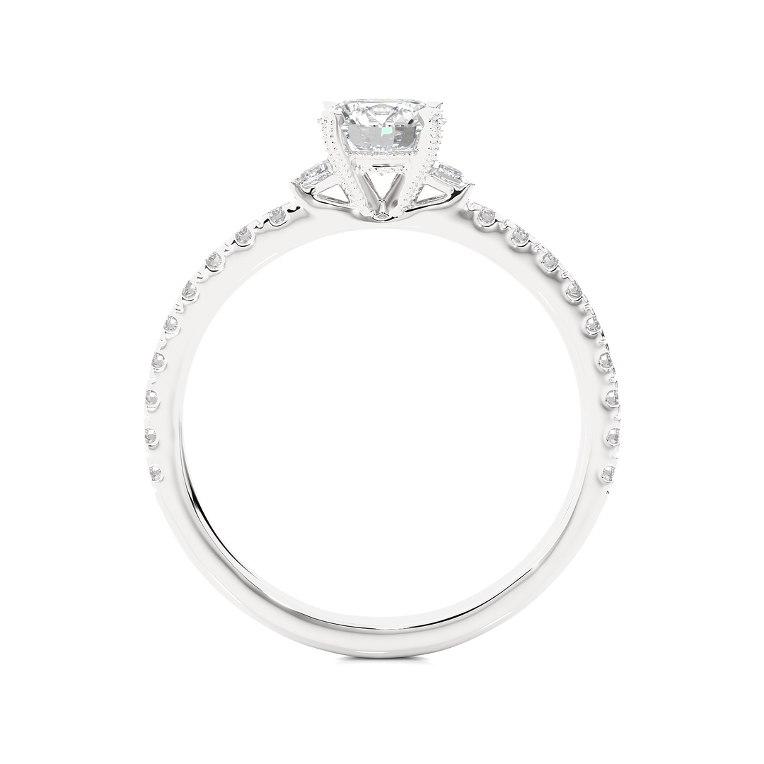 0.97 CT Round Center with Baguette & Round Side Lab Grown Diamond Three Stone Ring | 21 Stone Gold Band