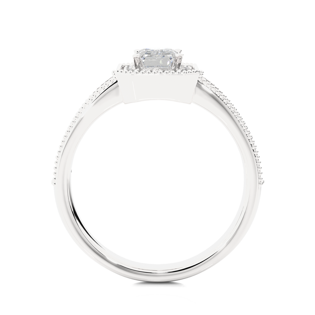 1.07 CT Emerald Halo Lab Grown Diamond Ring with Milgrain & Side Stones