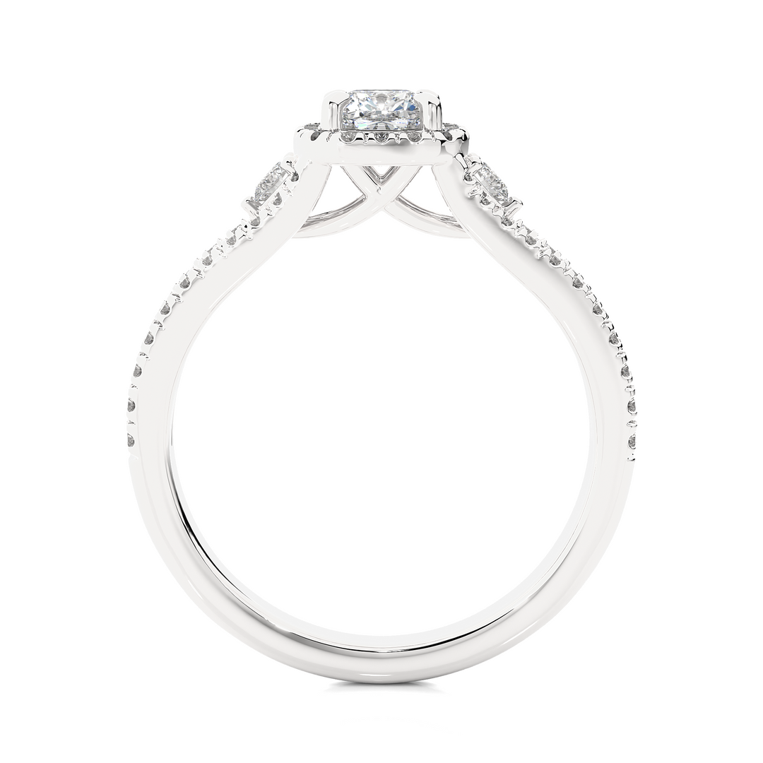 0.96 Carat Three Stone Cushion & Round Lab-Grown Diamond Ring | Micro Pavé Band