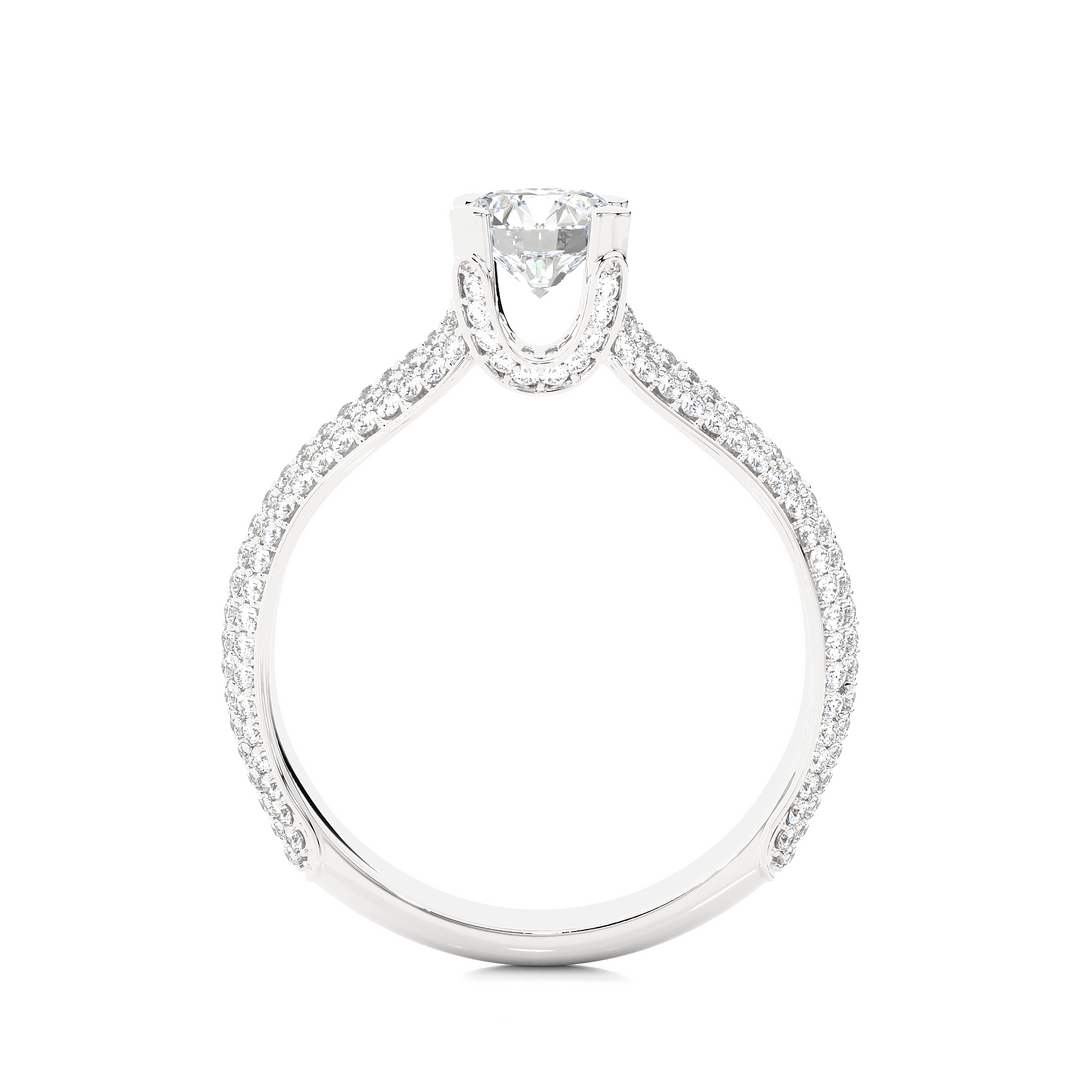 1.13 CTW Round Lab-Grown Diamond Engagement Ring with Four-Row Pave Set E-F / VVS-VS