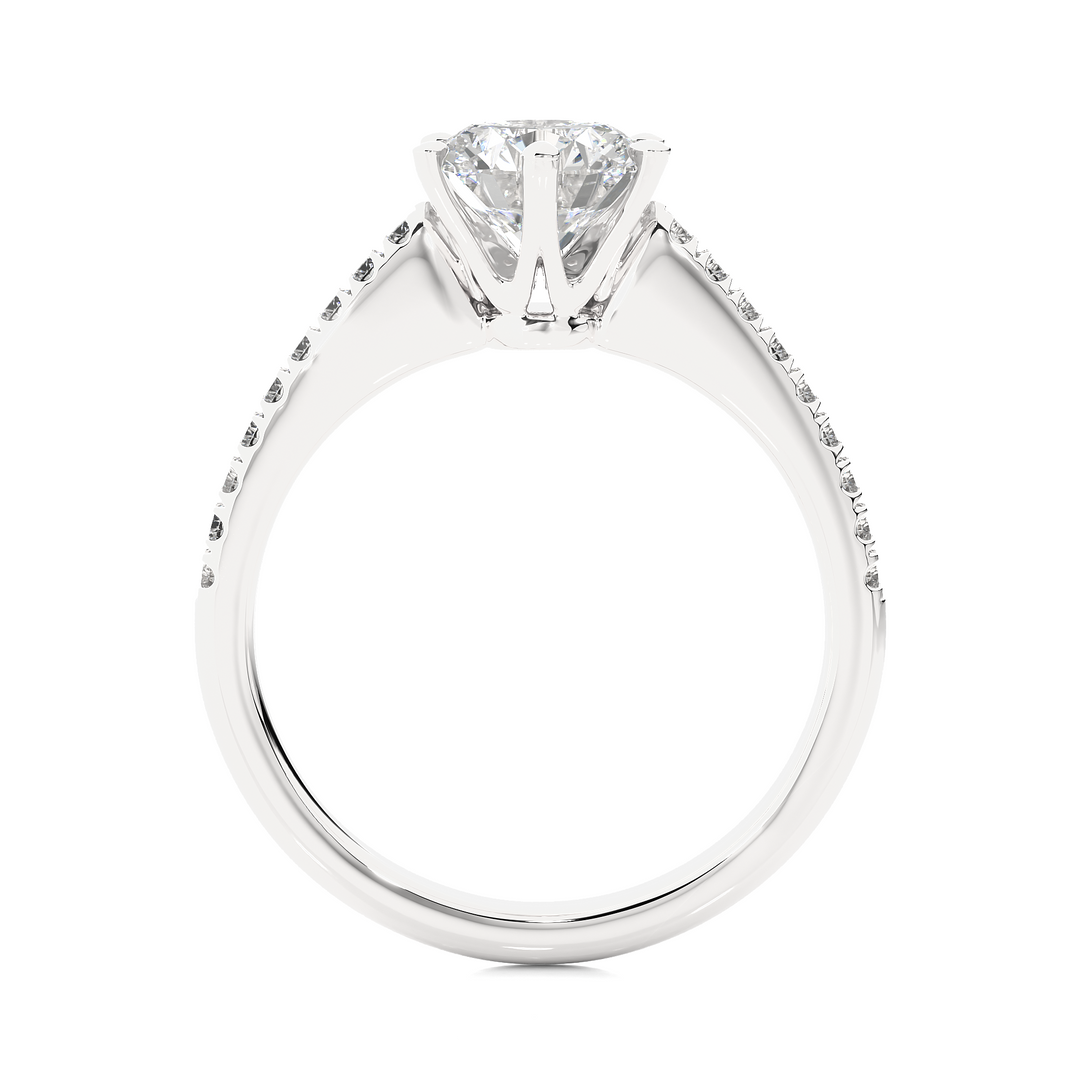 1.47 CTW Round Lab-Grown Diamond Engagement Ring with Six-Prong Center & Micropave Sides E-F / VVS-VS