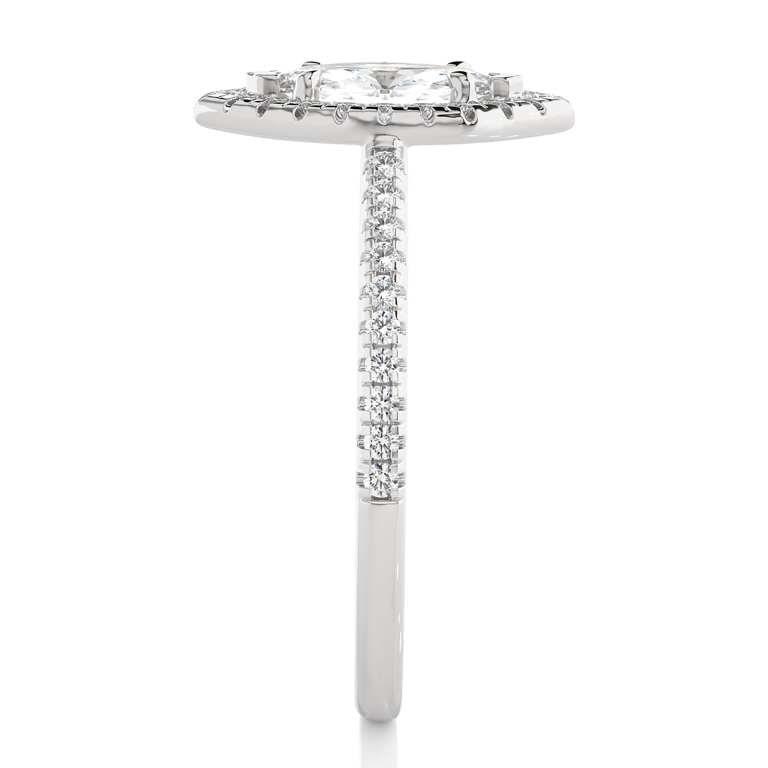 0.89 CT Marquise Halo Lab Grown Diamond Ring with Round Side Stones