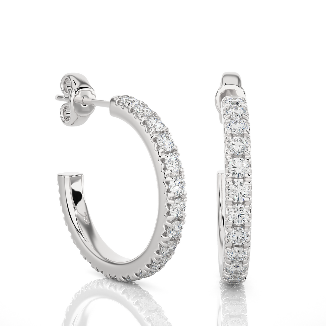 Round Lab Grown Diamond Outer-Half Hoop Earrings 0.70 CTW – 38 Stones, 10K 14K 18K White Yellow Rose Gold, IGI Certified