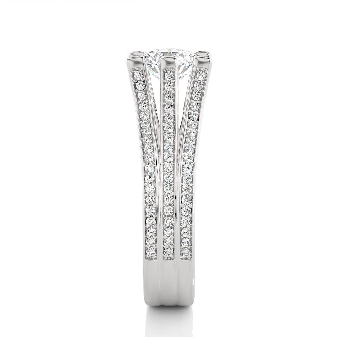 1.48 CTW Round Lab-Grown Diamond Engagement Ring with Three-Row Pave Set E-F / VVS-VS