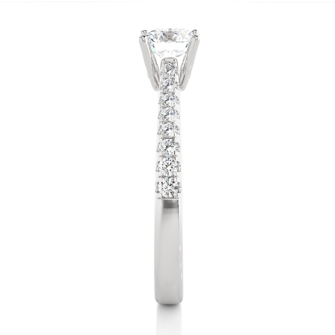 0.85 CTW Round Lab-Grown Diamond Engagement Ring with Claw, Bezel & Micropave Set E-F / VVS-VS