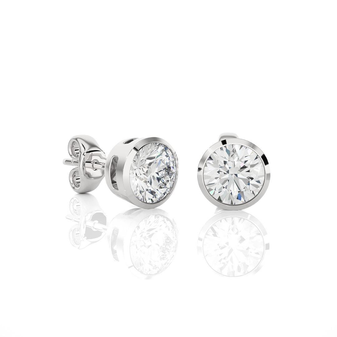 1.00 CTW Round Cut Lab-Grown Diamond Bezel Set Push Back Earrings