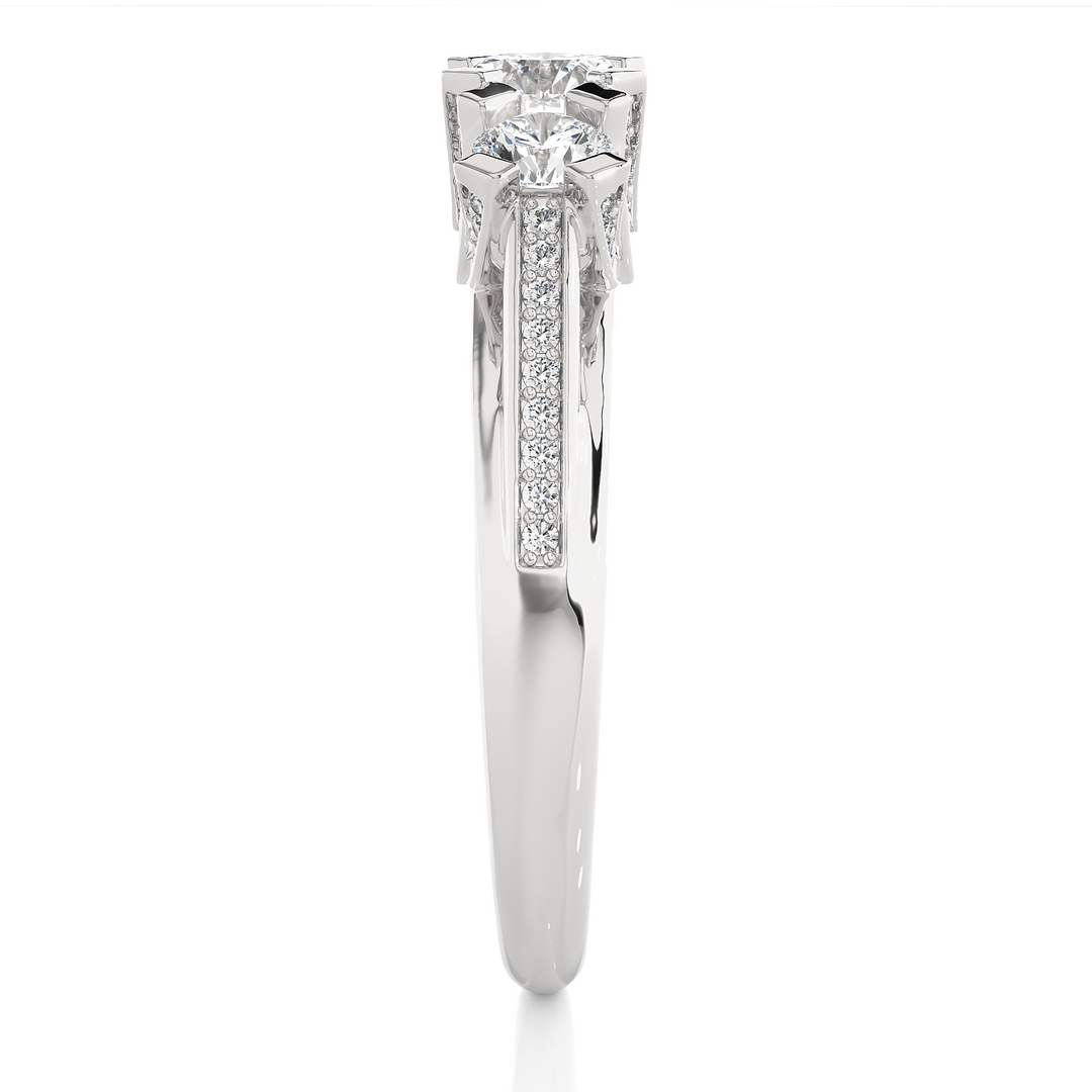 1.20 Carat Three Stone Round Lab-Grown Diamond Ring | Pavé Side Stone Band