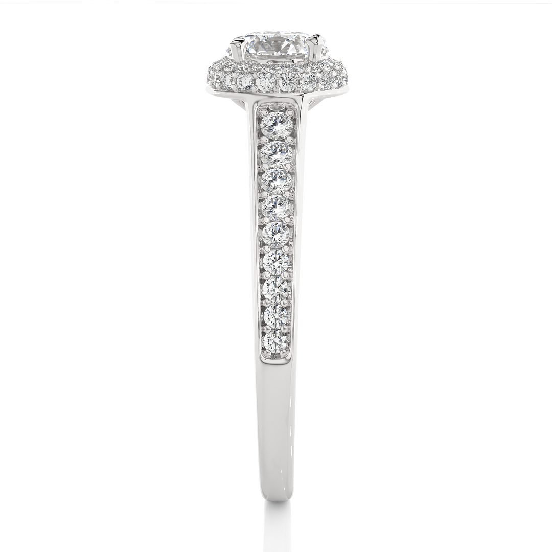 0.92 CT Round Diamond Halo Lab Grown Ring with 59 Stones