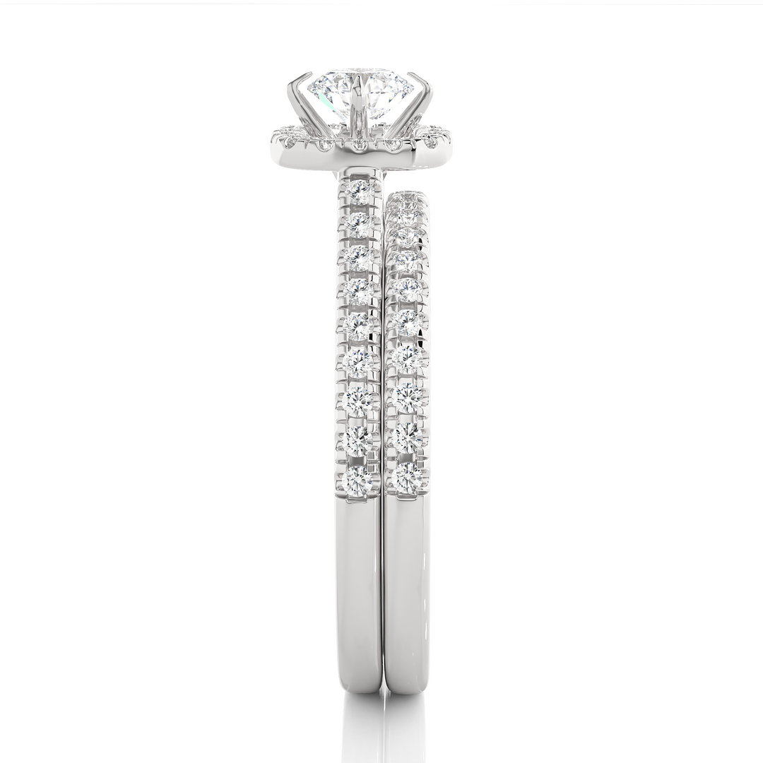 1.31 CT Round Diamond Halo Wedding Matching Band | 56 Stones