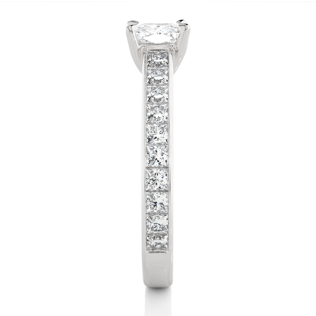 2.12 CTW Cushion Cut Lab-Grown Diamond Engagement Ring with Princess Channel Set Accents