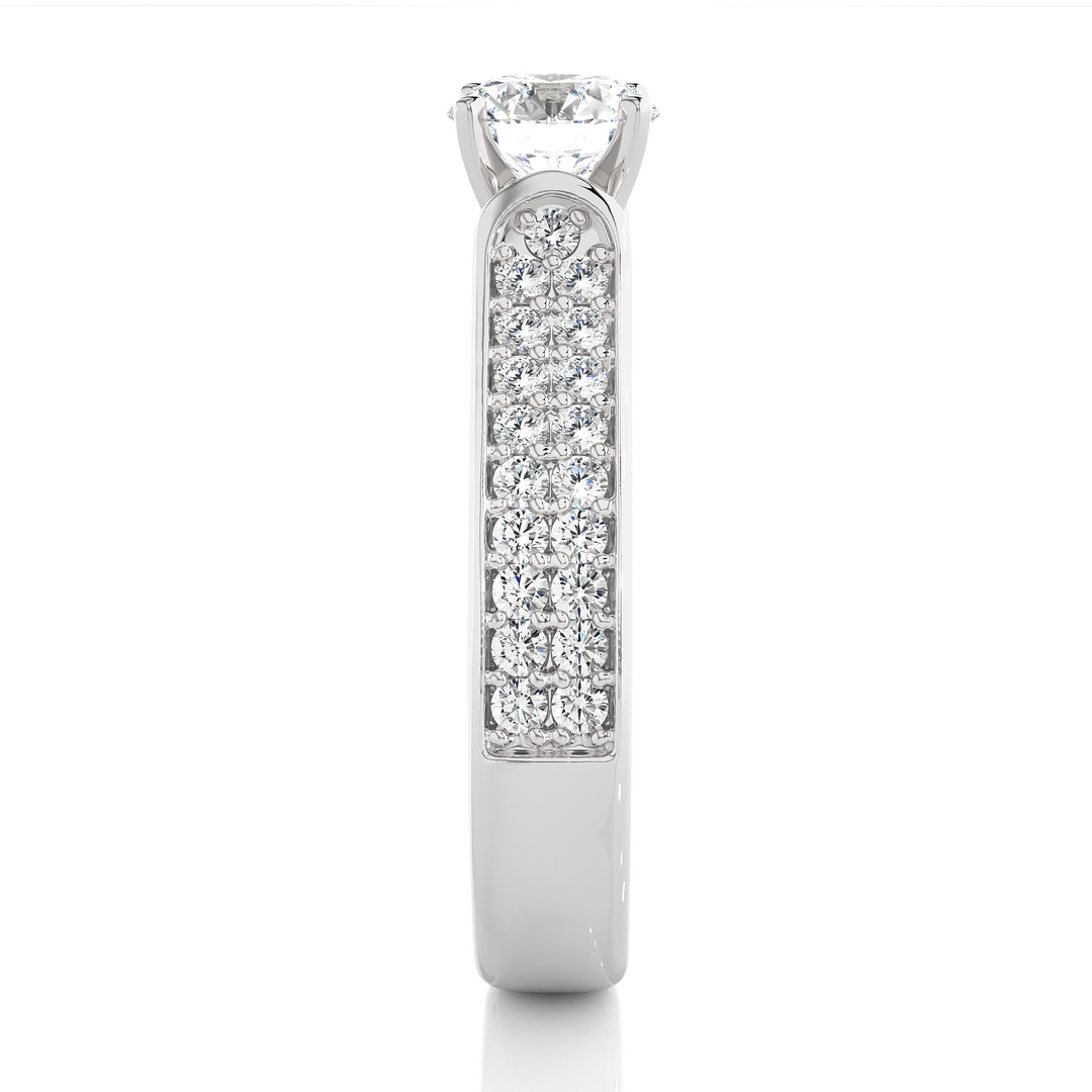 1.29 CTW Round Lab-Grown Diamond Engagement Ring with Two-Row Pave Set E-F / VVS-VS