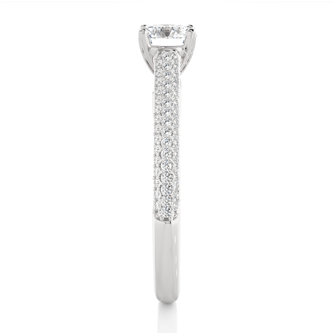 1 CTW Round Lab-Grown Diamond Engagement Ring with Three-Row Thin Pave Band E-F / VVS-VS