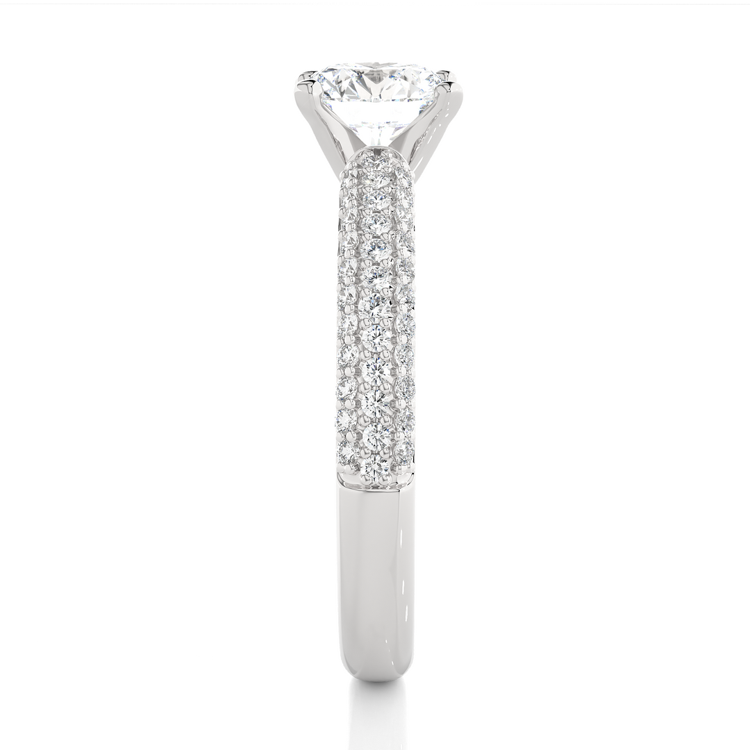 1.53 CTW Round Lab-Grown Diamond Engagement Ring with Three-Row Micropave Set E-F / VVS-VS
