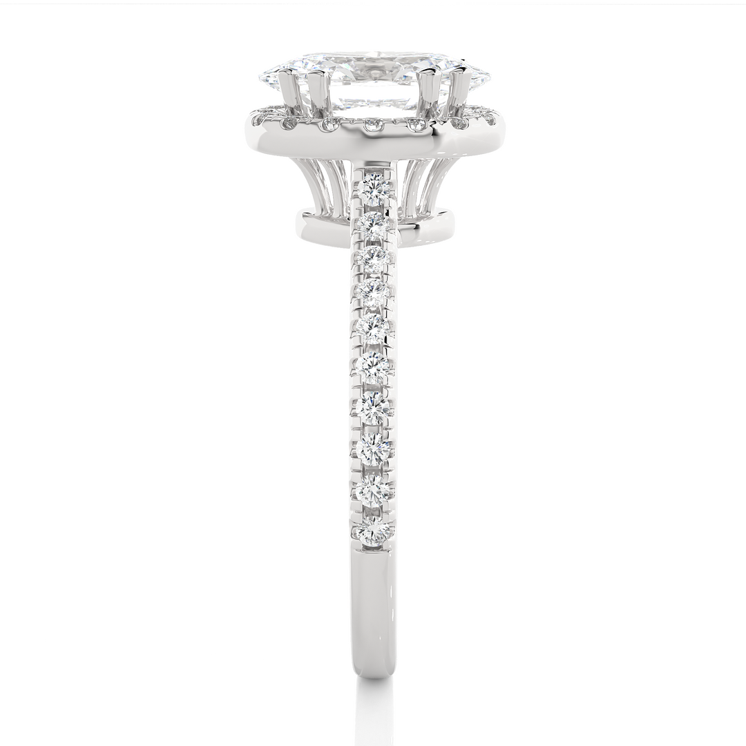 1.20 CT Oval Halo Lab Grown Diamond Ring with Round Side Stones