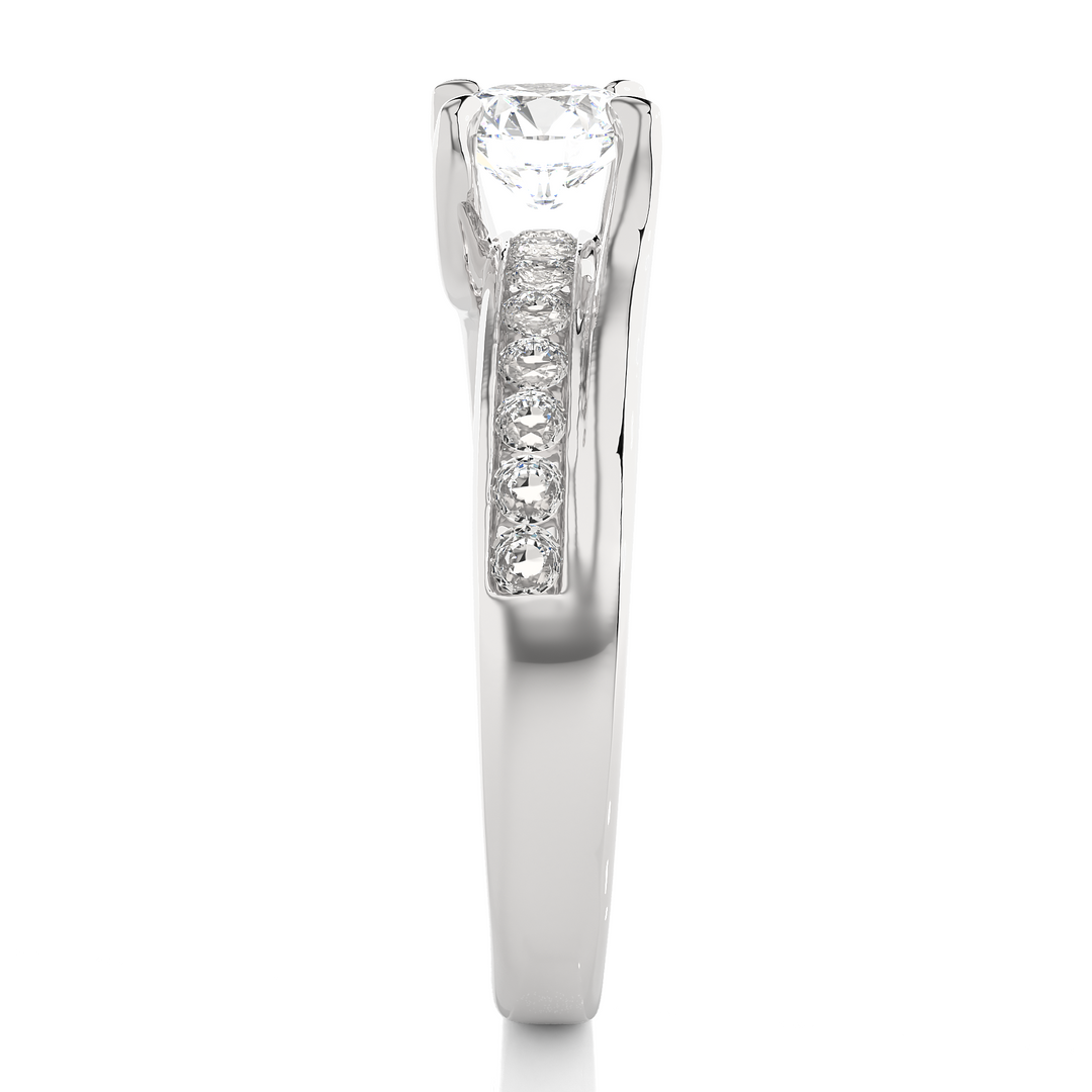 0.97 CTW Round Lab-Grown Diamond Twisted Engagement Ring with Claw & Channel Set E-F / VVS-VS