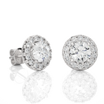 Load image into Gallery viewer, 2.94 CTW Round Lab-Grown Diamond Halo Stud Earrings in 14K White Gold – IGI Certified
