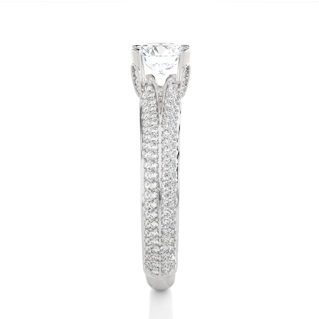 1.13 CTW Round Lab-Grown Diamond Engagement Ring with Four-Row Pave Set E-F / VVS-VS